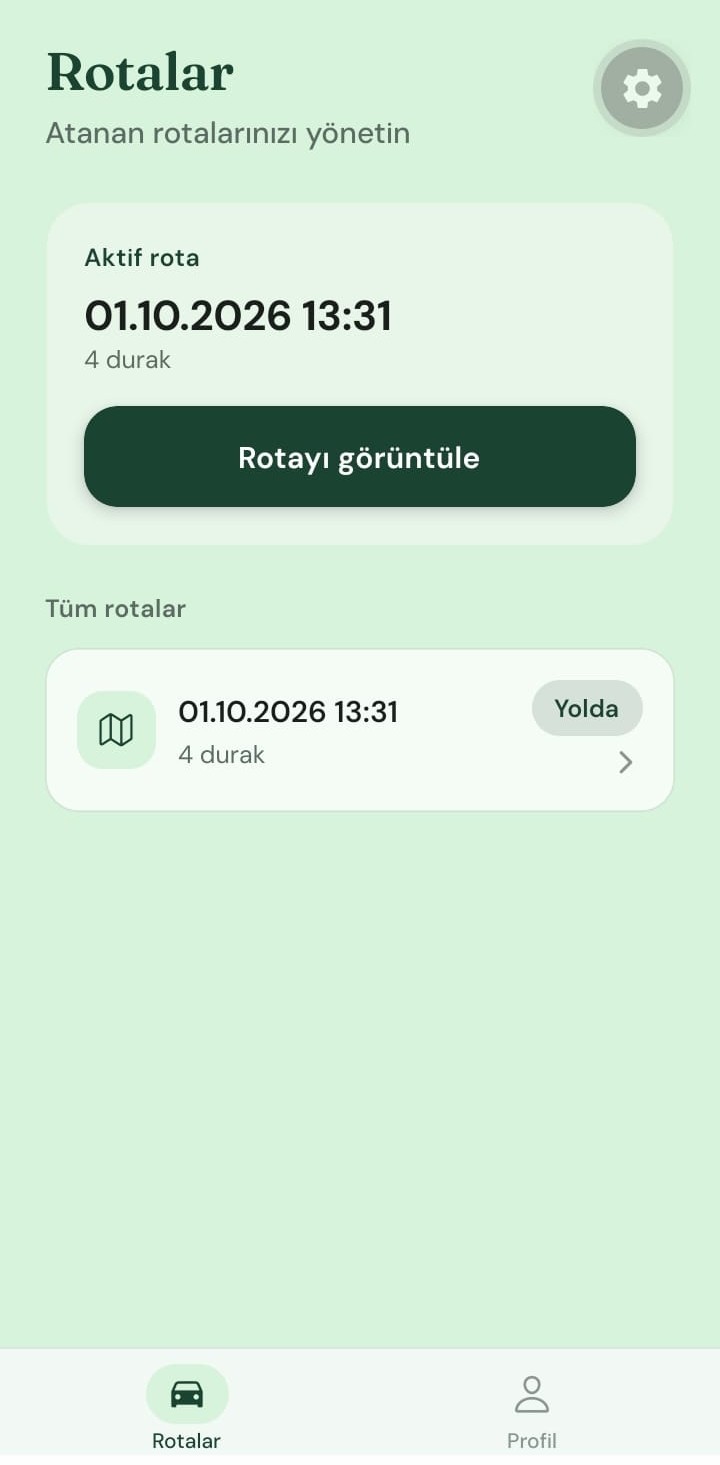 Atık Cepte şoför uygulaması rotalarım ekranı
